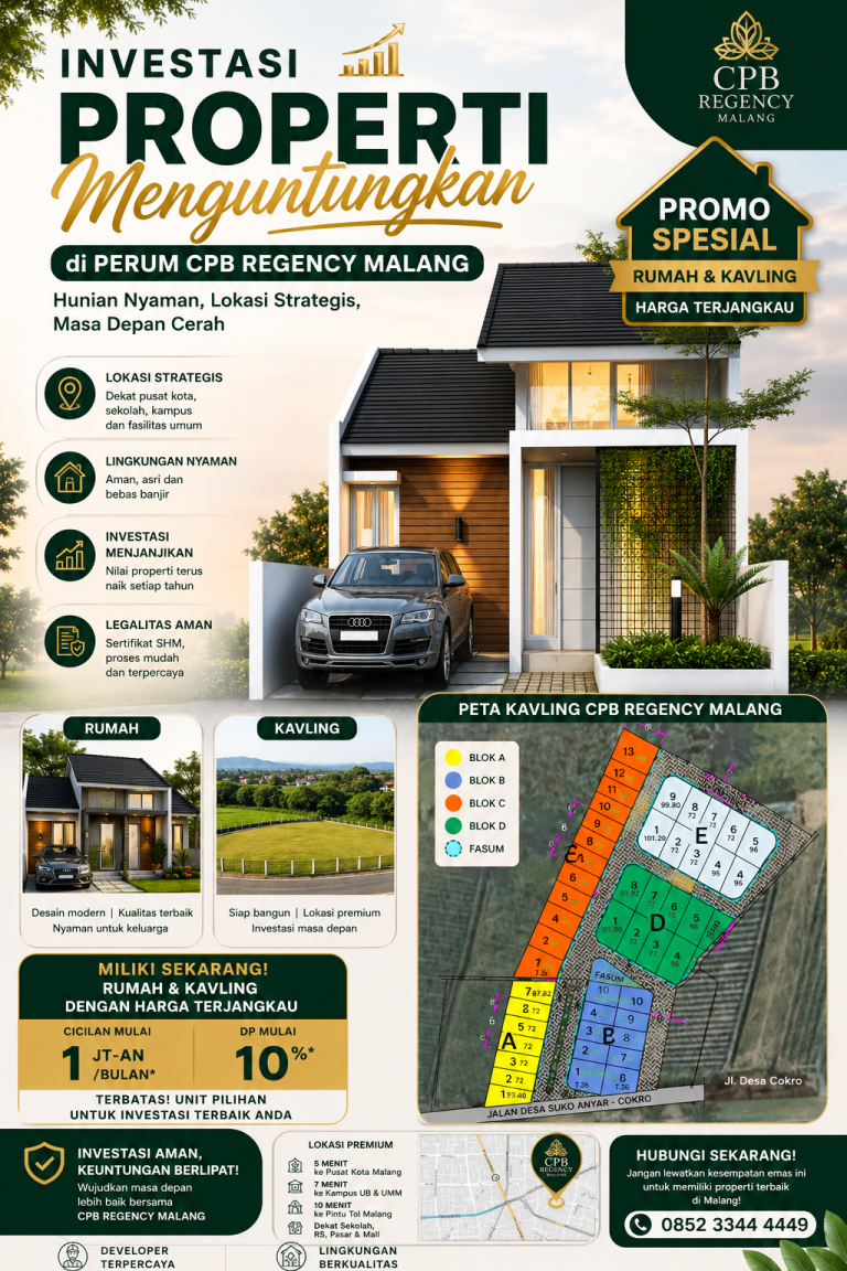 Investasi Properti Menguntungkan di Perum CPB Regency Malang: Promo Rumah dan Kavling dengan Harga Terjangkau