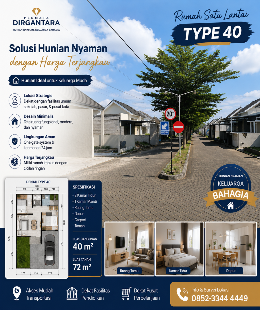 Rumah Satu Lantai Type 40 di Perum Permata Dirgantara: Solusi Hunian Nyaman dengan Harga Terjangkau
