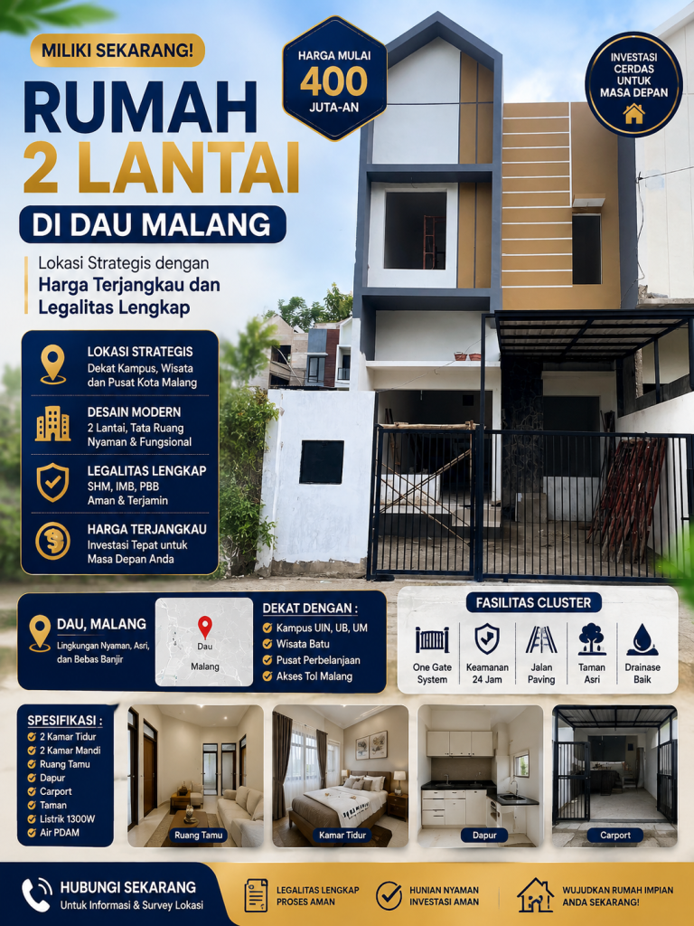 Rumah 2 Lantai di Dau Malang: Lokasi Strategis dengan Harga Terjangkau dan Legalitas Lengkap
